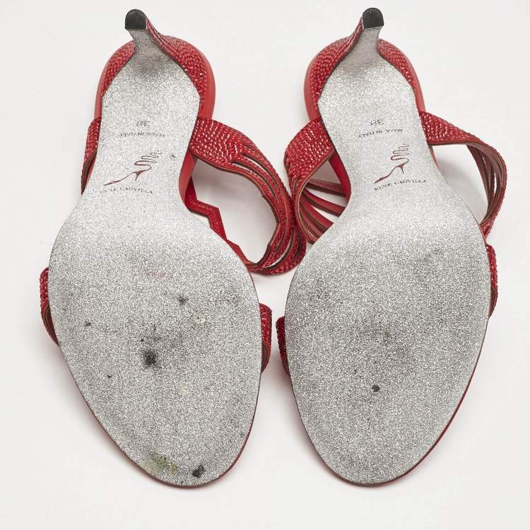 Pre Owned Rene Caovilla Red Suede Nadine Slide Sandals Size 38