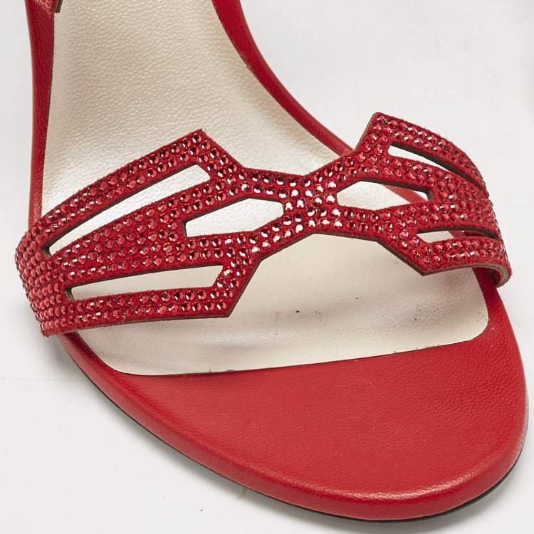 Pre Owned Rene Caovilla Red Suede Nadine Slide Sandals Size 38