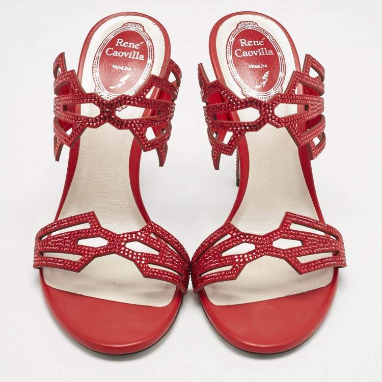Pre Owned Rene Caovilla Red Suede Nadine Slide Sandals Size 38