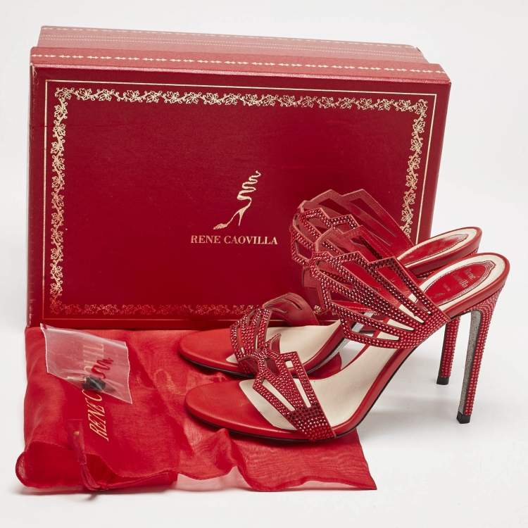 Pre Owned Rene Caovilla Red Suede Nadine Slide Sandals Size 38