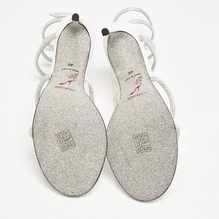 مملوكة مسبقًا René Caovilla Silver Satin Crystal Embellished Cleo Sandals Size 40