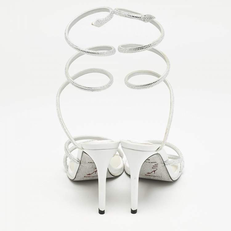 مملوكة مسبقًا René Caovilla Silver Satin Crystal Embellished Cleo Sandals Size 40