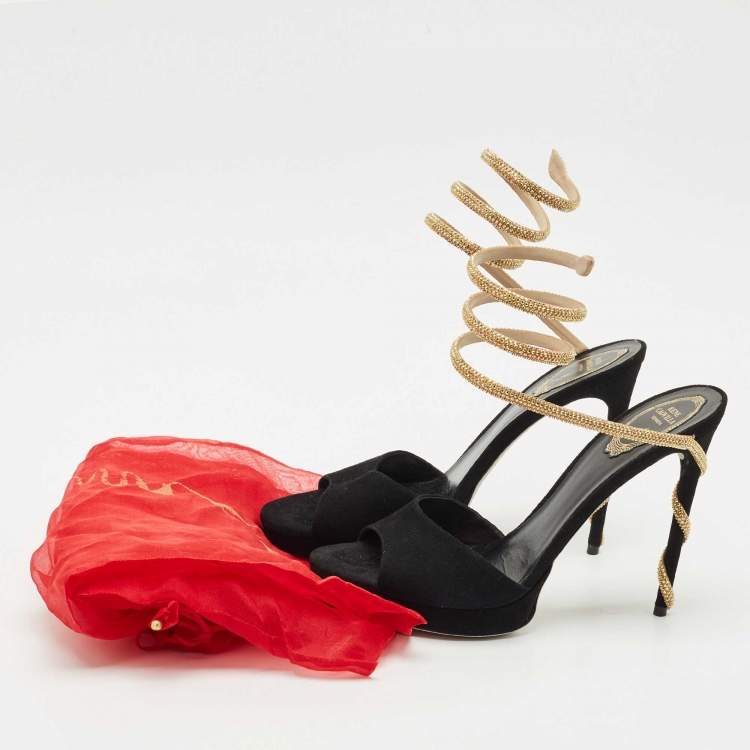 Pre Owned René Caovilla Black Suede Margot Platform Sandals Size 41