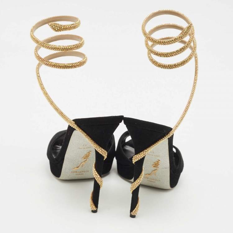 Pre Owned René Caovilla Black Suede Margot Platform Sandals Size 41
