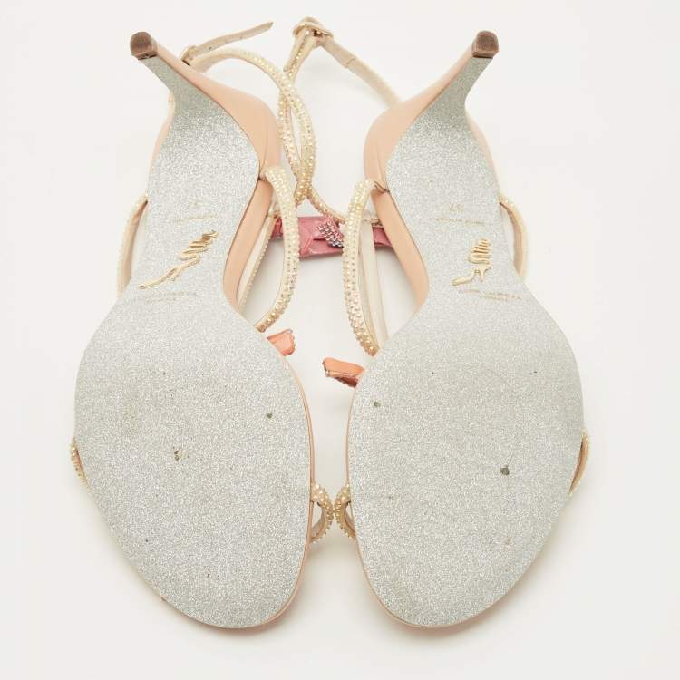 Pre Owned René Caovilla Multicolor Satin Caterina Ankle Strap Sandals Size 37