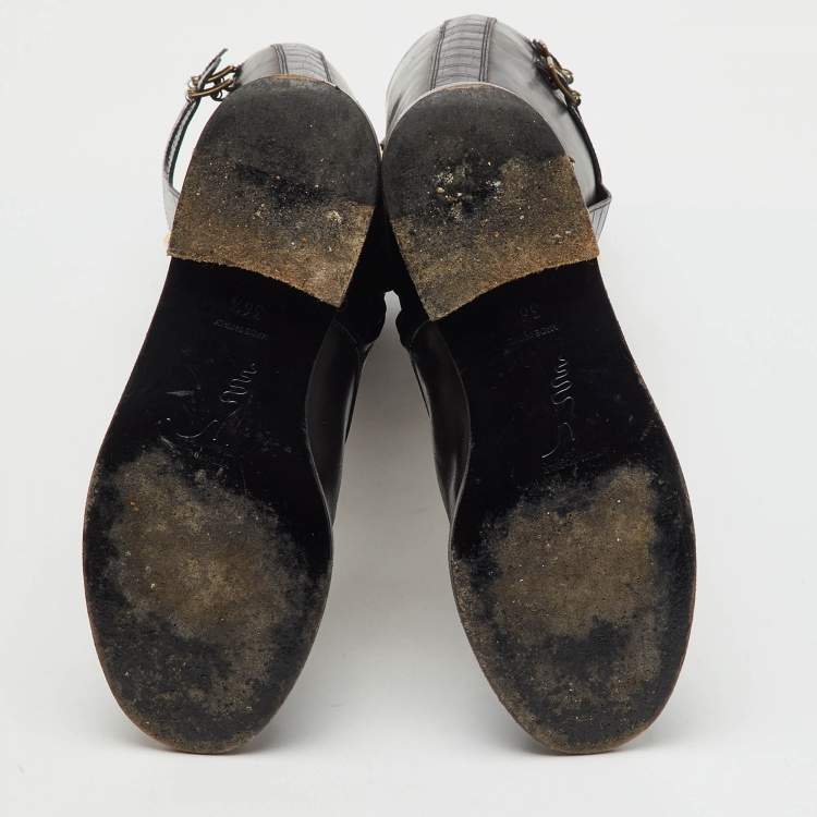 Pre Owned René Caovilla Black Croc Embossed and Leather Crystal Studded Knee Boots Size 36.5