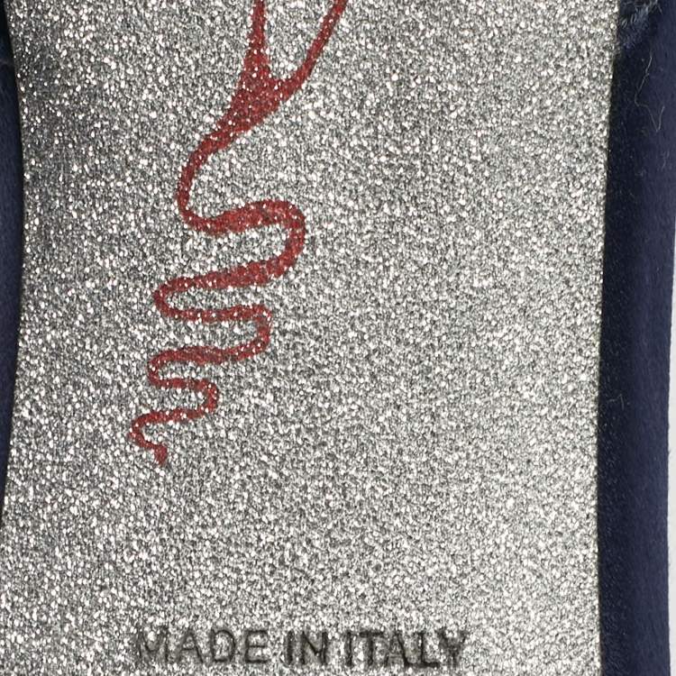 Pre Owned Rene Caovilla Navy Blue Velvet Cleo Crystal Embellished Ankle Wrap Pumps Size 38