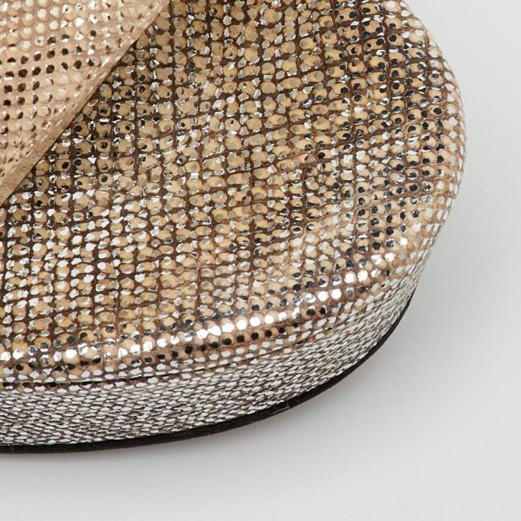 Pre Owned René Caovilla Metallic Leather Anastasia Ankle Strap Platform Sandals Size 39