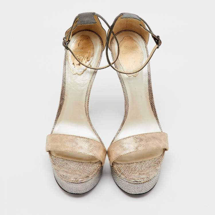 Pre Owned René Caovilla Metallic Leather Anastasia Ankle Strap Platform Sandals Size 39