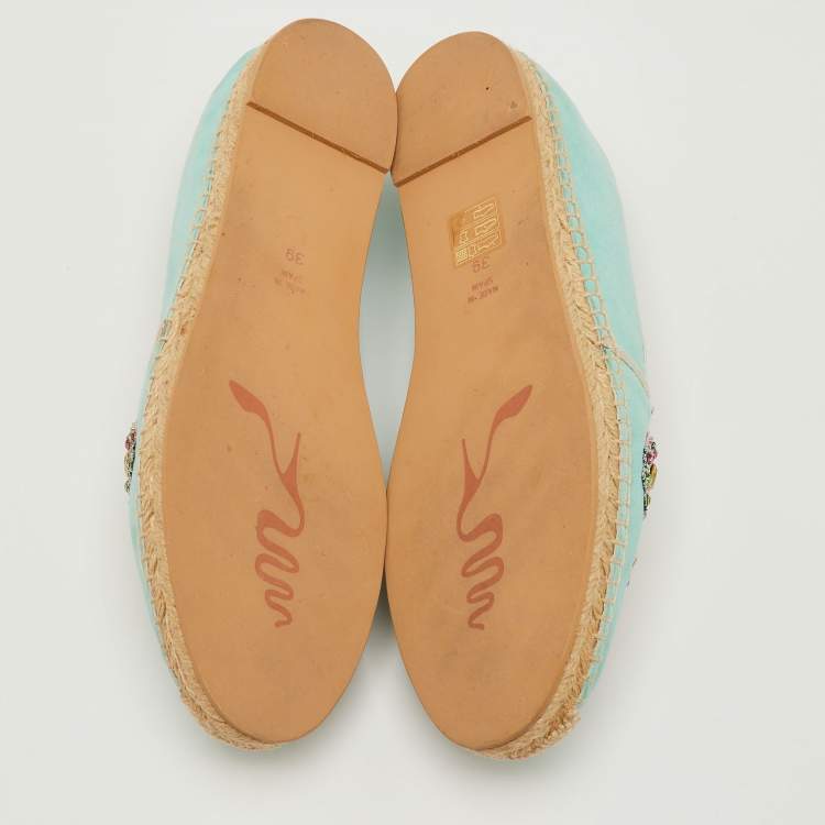 مملوكة مسبقًا René Caovilla Size 39 Light Blue Suede Crystal Embellished Espadrille Flats