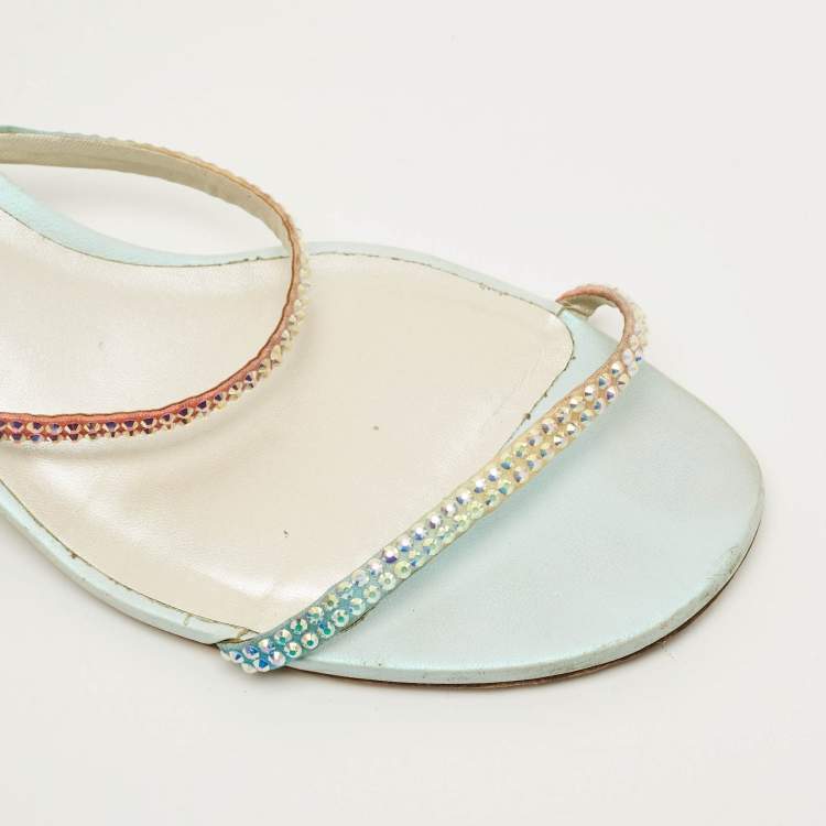 Pre Owned René Caovilla Cleo Size 38.5 Multicolor Satin Ankle Strap Sandals