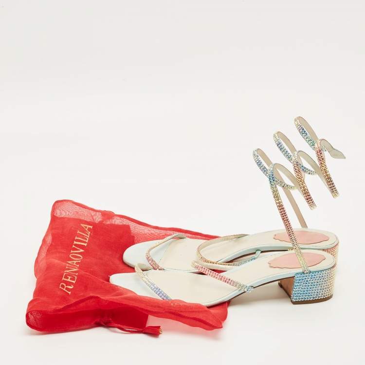 Pre Owned René Caovilla Cleo Size 38.5 Multicolor Satin Ankle Strap Sandals