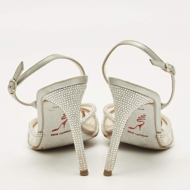 Pre Owned René Caovilla Size 36 Transparent/Silver Leather and PVC Crystal Embellished Slingback Pumps