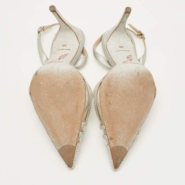 Pre Owned René Caovilla Size 36 Transparent/Silver Leather and PVC Crystal Embellished Slingback Pumps