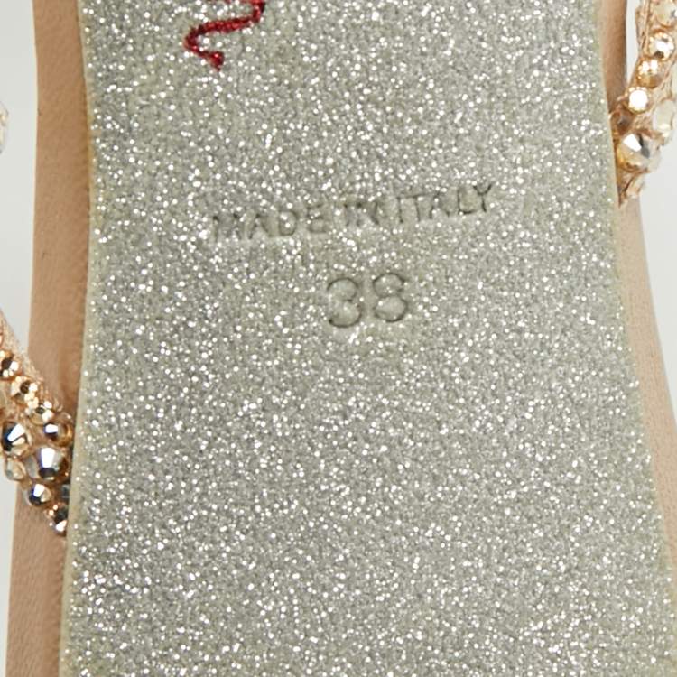 Pre Owned René Caovilla Chandelier Size 39 Beige Satin Slide Sandals