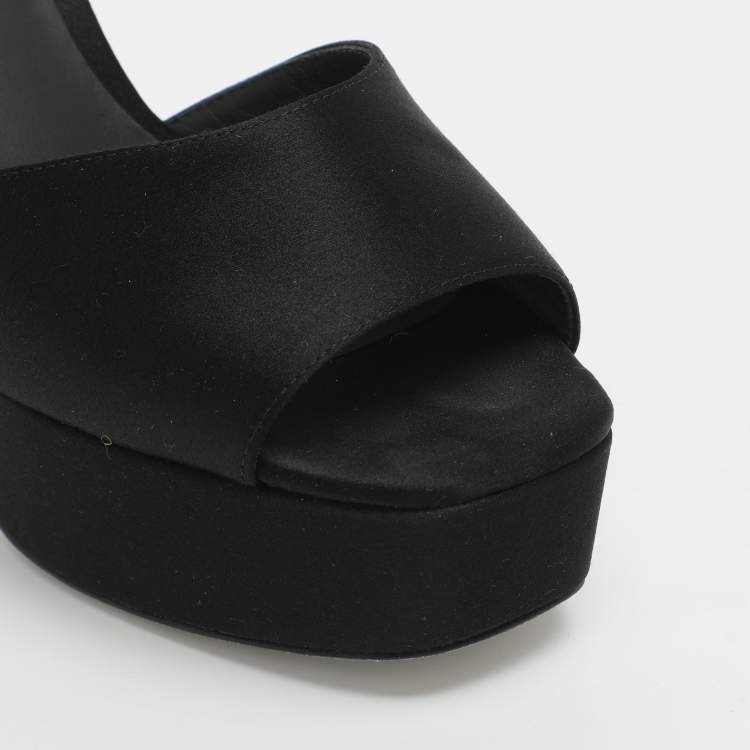 Pre Owned René Caovilla Size 37 Black Satin Ankle Strap Platform Sandals