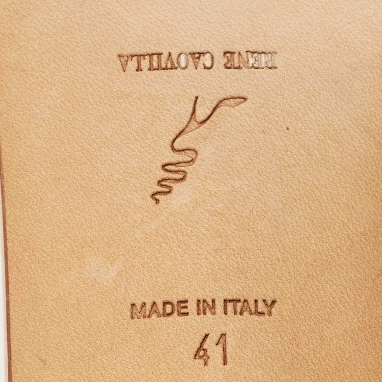 Pre Owned René Caovilla Size 41 Beige Satin Crystal Embellished Flat Sandals