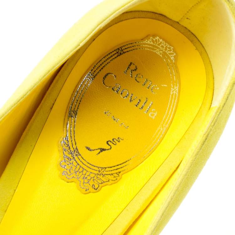 Pre Owned René Caovilla Yellow Suede Peep Toe Platform Pumps Size 39