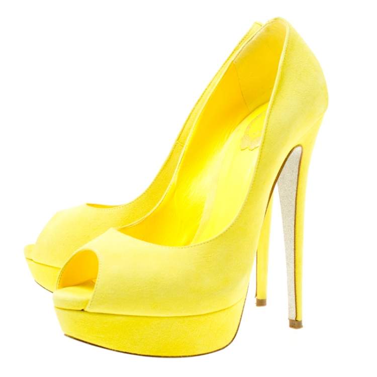 Pre Owned René Caovilla Yellow Suede Peep Toe Platform Pumps Size 39