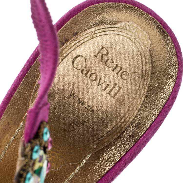 Pre Owned René Caovilla Pink Suede Crystal Embellished Anklet Sandals Size 37