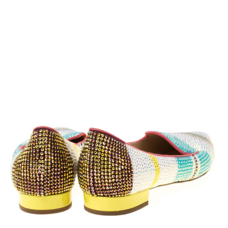 Pre Owned René Caovilla Multicolor Crystal Embellished Slip On Flats Size 38.5