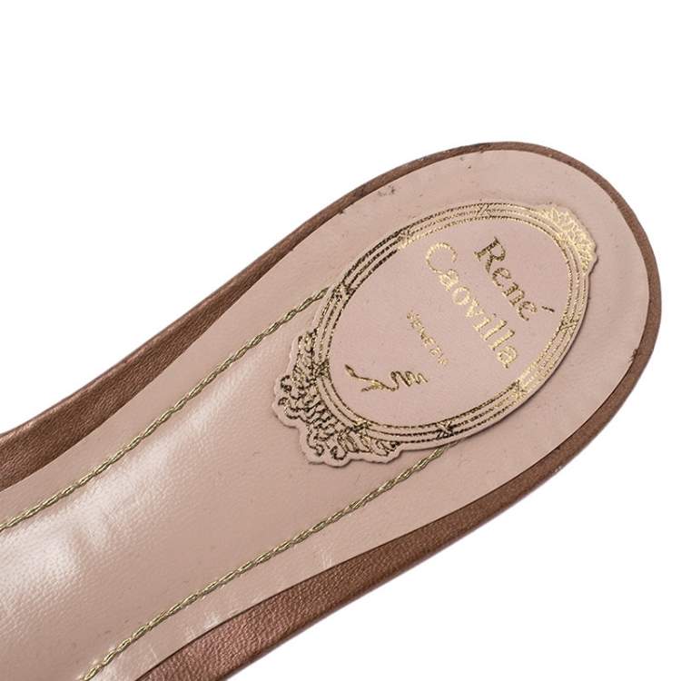 Pre Owned Rene Caovilla Beige Crystal Embellished Satin Flat Slides Size 42