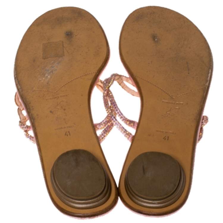 Pre Owned Rene Caovilla Pink Crystal Embellished Thong Flat Sandals Size 41