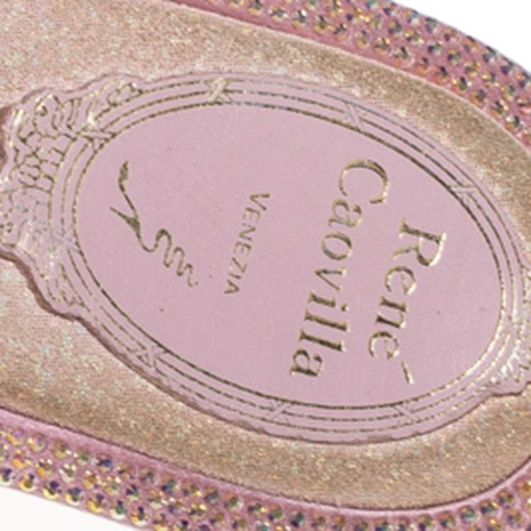 Pre Owned Rene Caovilla Pink Crystal Embellished Thong Flat Sandals Size 41