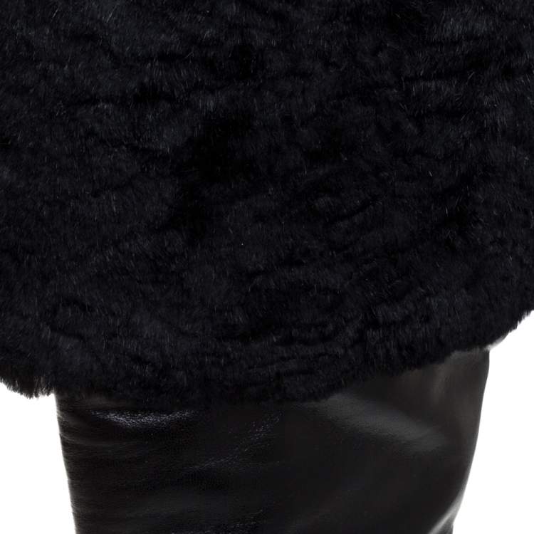 Pre Owned Rene Caovilla Black Leather And Faux Fur Knee High Boots Size 39 