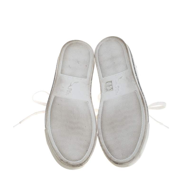 Pre Owned Rene Caovilla White Leather Crystal Embellished Lace Up Sneakers Size 38
