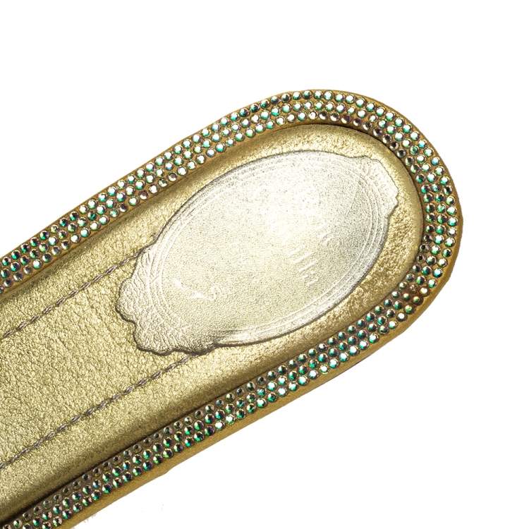 Pre Owned Rene Caovilla Yellow Lizard Embossed Leather And Satin Crystal Embellished Thong Flat Slides Size 40