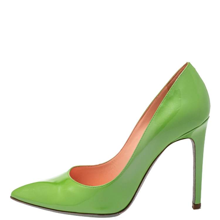 Pre Owned René Caovilla Green Patent Leather Pointed Toe Pumps Size 35.5