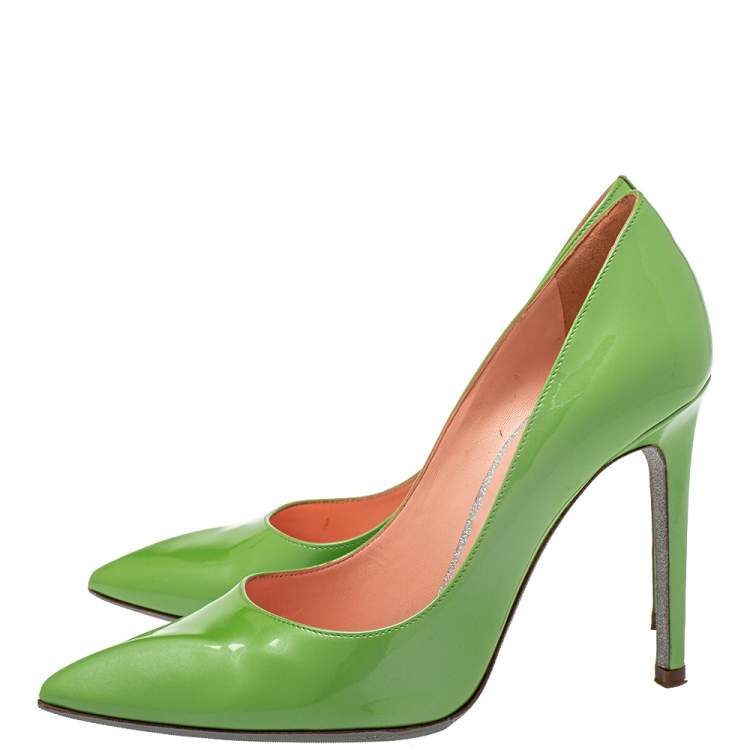 Pre Owned René Caovilla Green Patent Leather Pointed Toe Pumps Size 35.5
