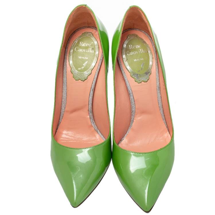 Pre Owned René Caovilla Green Patent Leather Pointed Toe Pumps Size 35.5