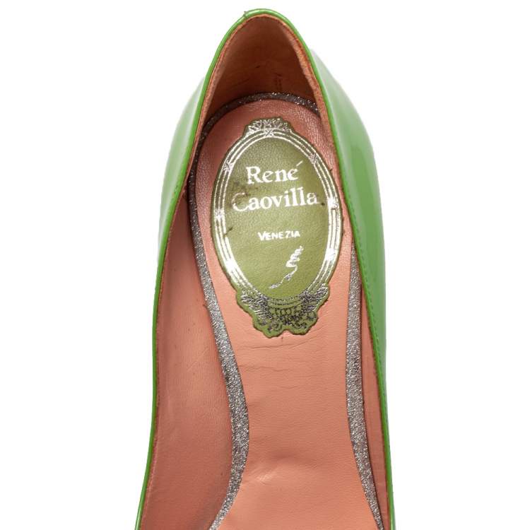 Pre Owned René Caovilla Green Patent Leather Pointed Toe Pumps Size 35.5