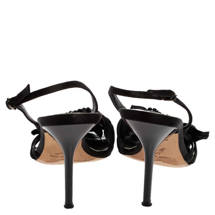Pre Owned René Caovilla Black Satin Embellished Sandals Size 36.5