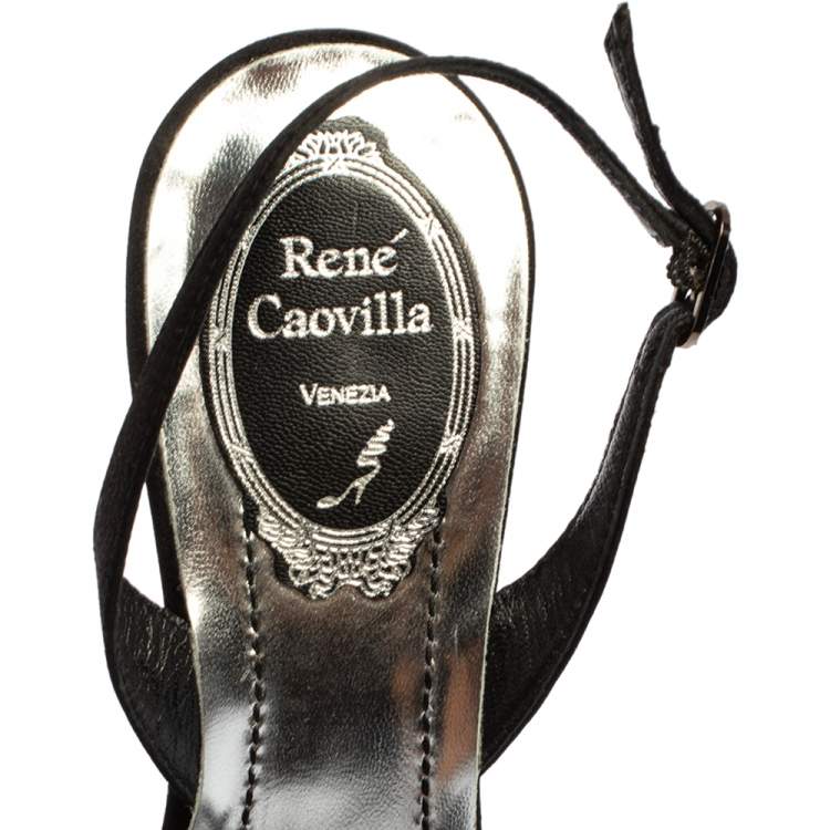 Pre Owned René Caovilla Black Satin Embellished Sandals Size 36.5