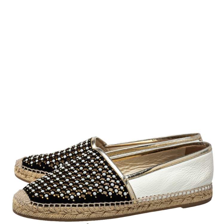 Pre Owned René Caovilla Black Leather And Suede Espadrille Flats Size 40