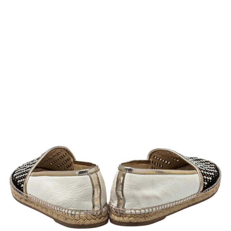 Pre Owned René Caovilla Black Leather And Suede Espadrille Flats Size 40