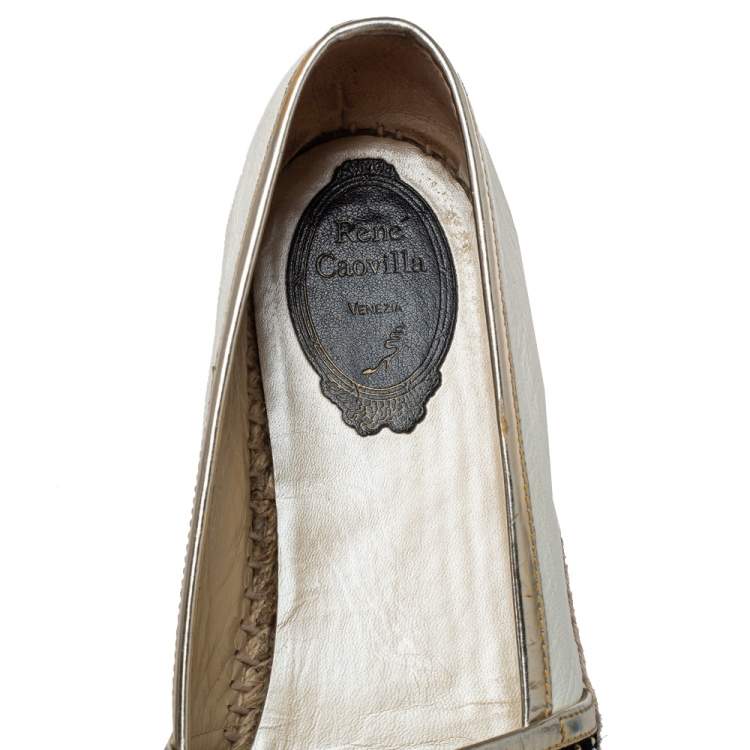 Pre Owned René Caovilla Black Leather And Suede Espadrille Flats Size 40