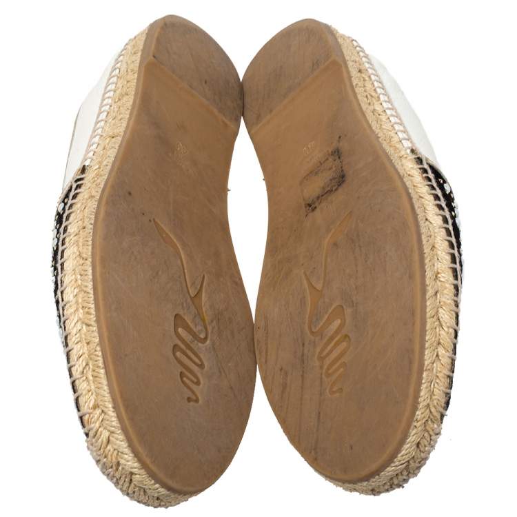 Pre Owned René Caovilla Black Leather And Suede Espadrille Flats Size 40