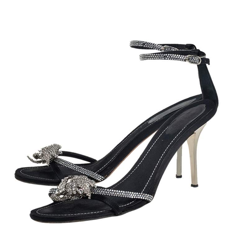 Pre Owned René Caovilla Black Satin And Crystal Embellished Sandals Size 40
