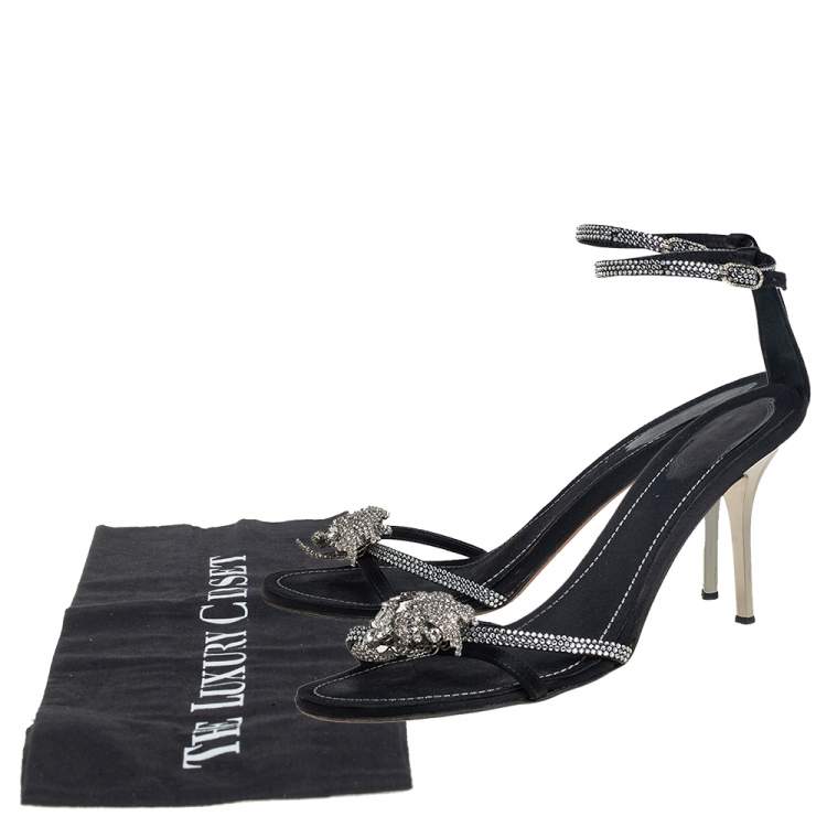 Pre Owned René Caovilla Black Satin And Crystal Embellished Sandals Size 40