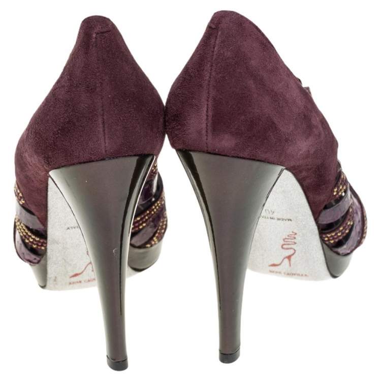 Pre Owned Rene Caovilla Suede And Python Leather Embellished Sandals Size 40
