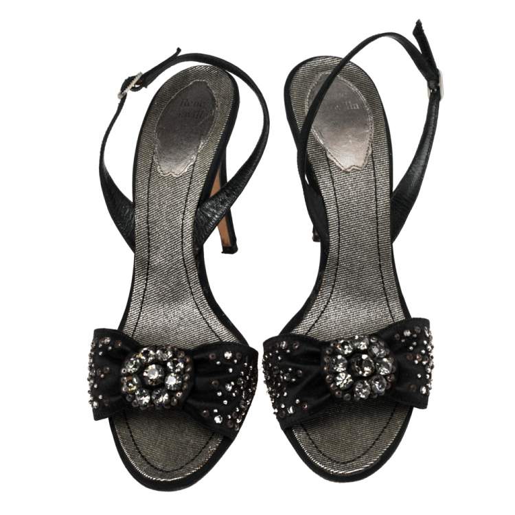Pre Owned René Caovilla Black Satin Embellished Sandals Size 39