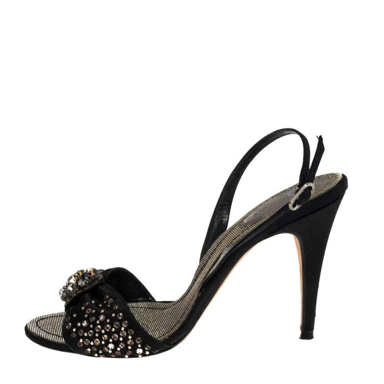 Pre Owned René Caovilla Black Satin Embellished Sandals Size 39