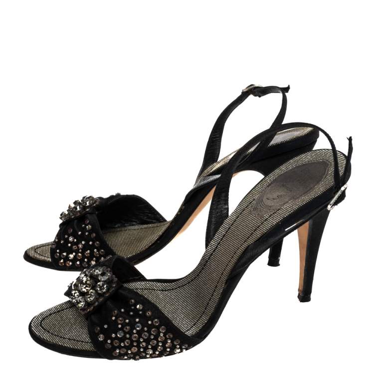 Pre Owned René Caovilla Black Satin Embellished Sandals Size 39