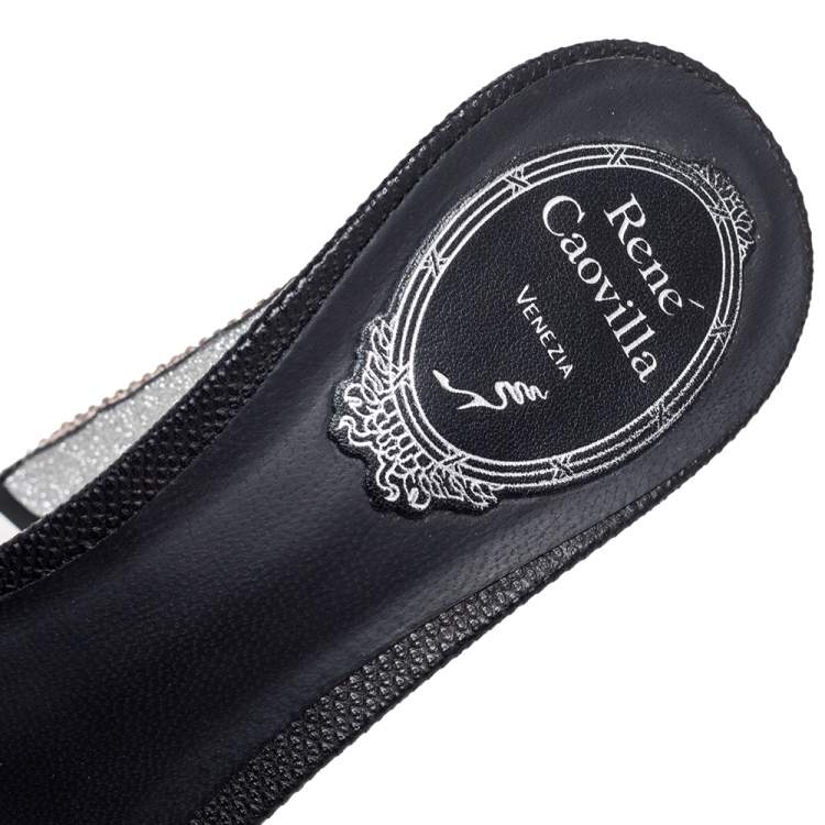Pre Owned Rene Caovilla Black Leather Slide Sandals Size 37.5