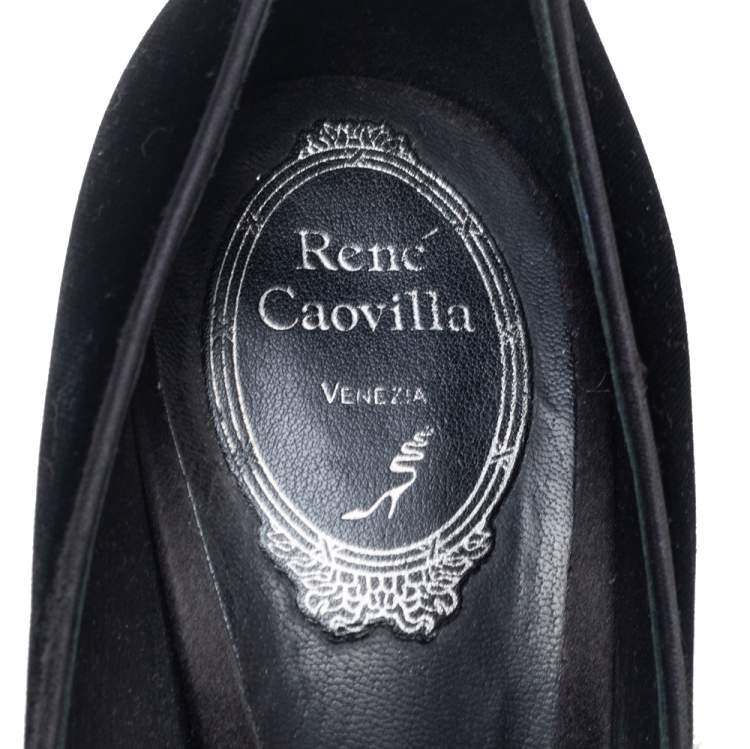 Pre Owned René Caovilla Black Velvet Grace Pointed-Toe Pumps Size 38