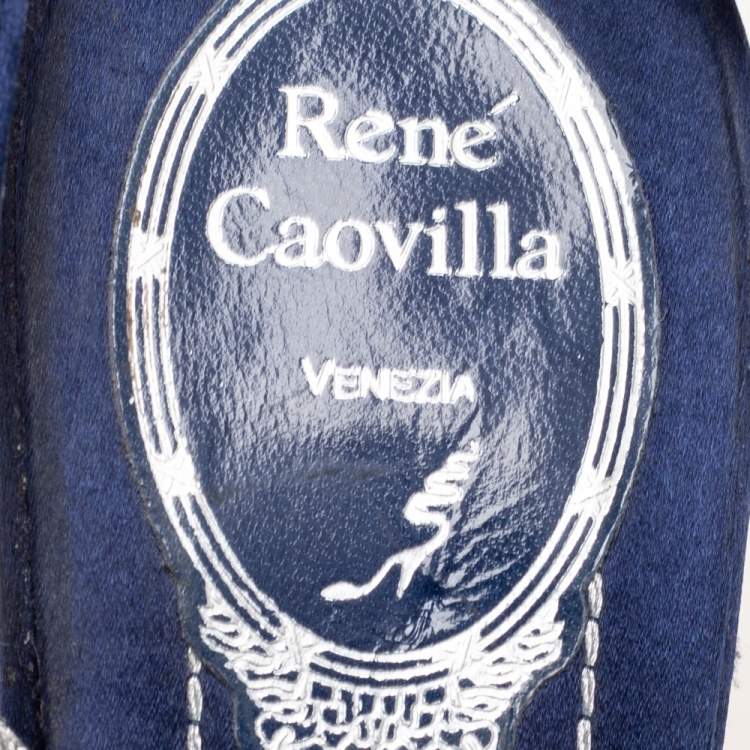 Pre Owned René Caovilla Blue Fabric Snake Embellished Slingback  Pumps Size 37